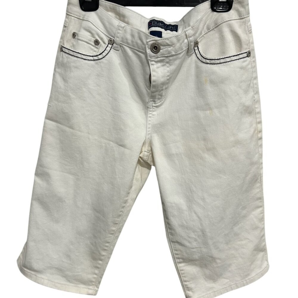 Baccini Womens White Denim Casual Bermuda Shorts Size 10P Summer Stretch